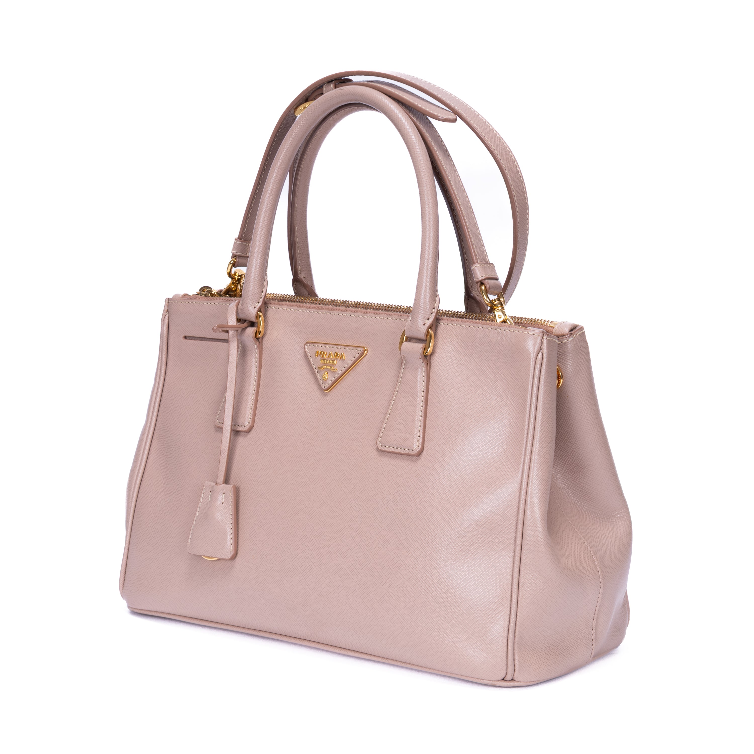 Shoulder Bag Double Zip Galleria Tote Small Pink Saffiano Lux Leather