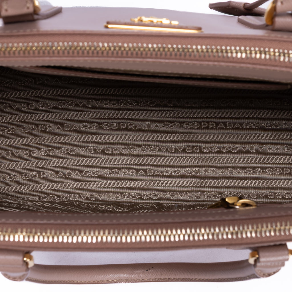 Shoulder Bag Double Zip Galleria Tote Small Pink Saffiano Lux Leather
