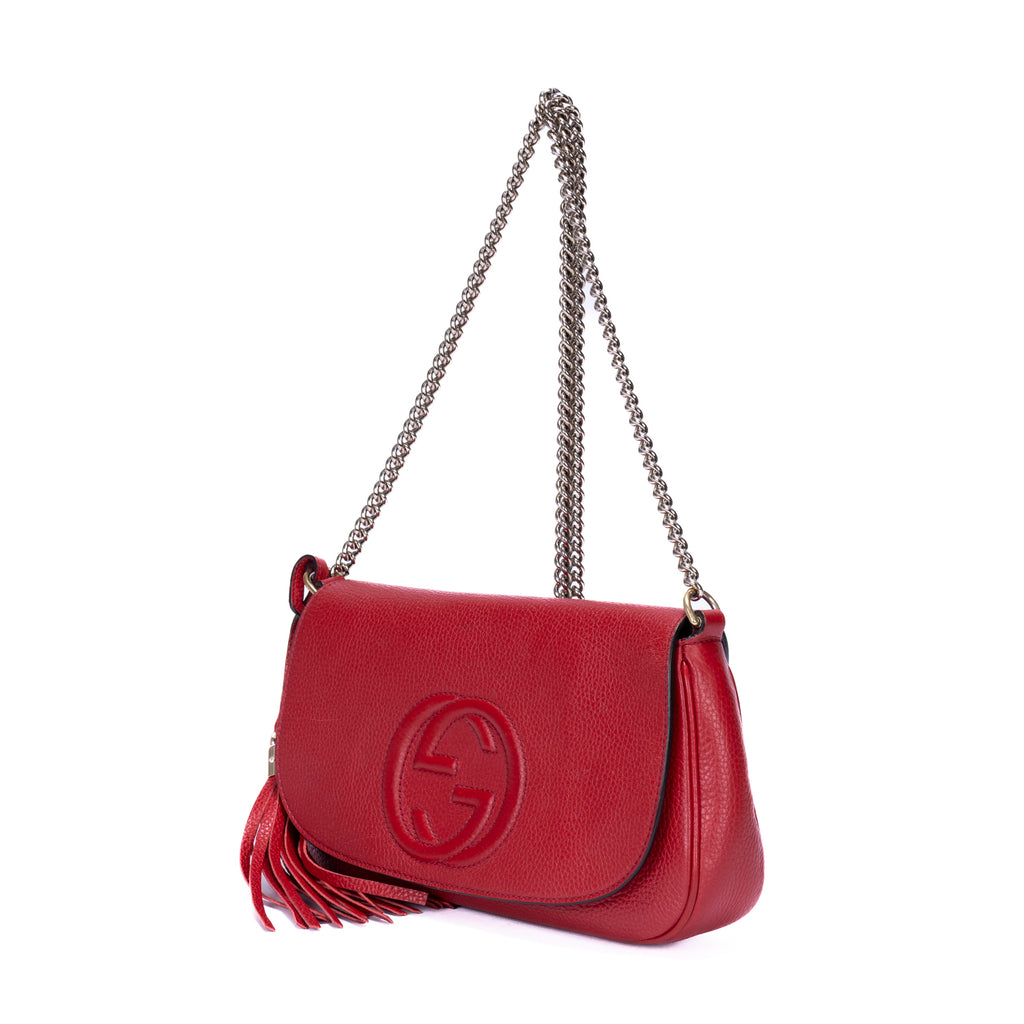 Sac bandoulière Soho Chain en cuir de veau rouge