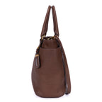 Bolso tote con bolsillos laterales de piel Vitello Daino marrón
