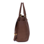 Bolso tote con bolsillos laterales de piel Vitello Daino marrón