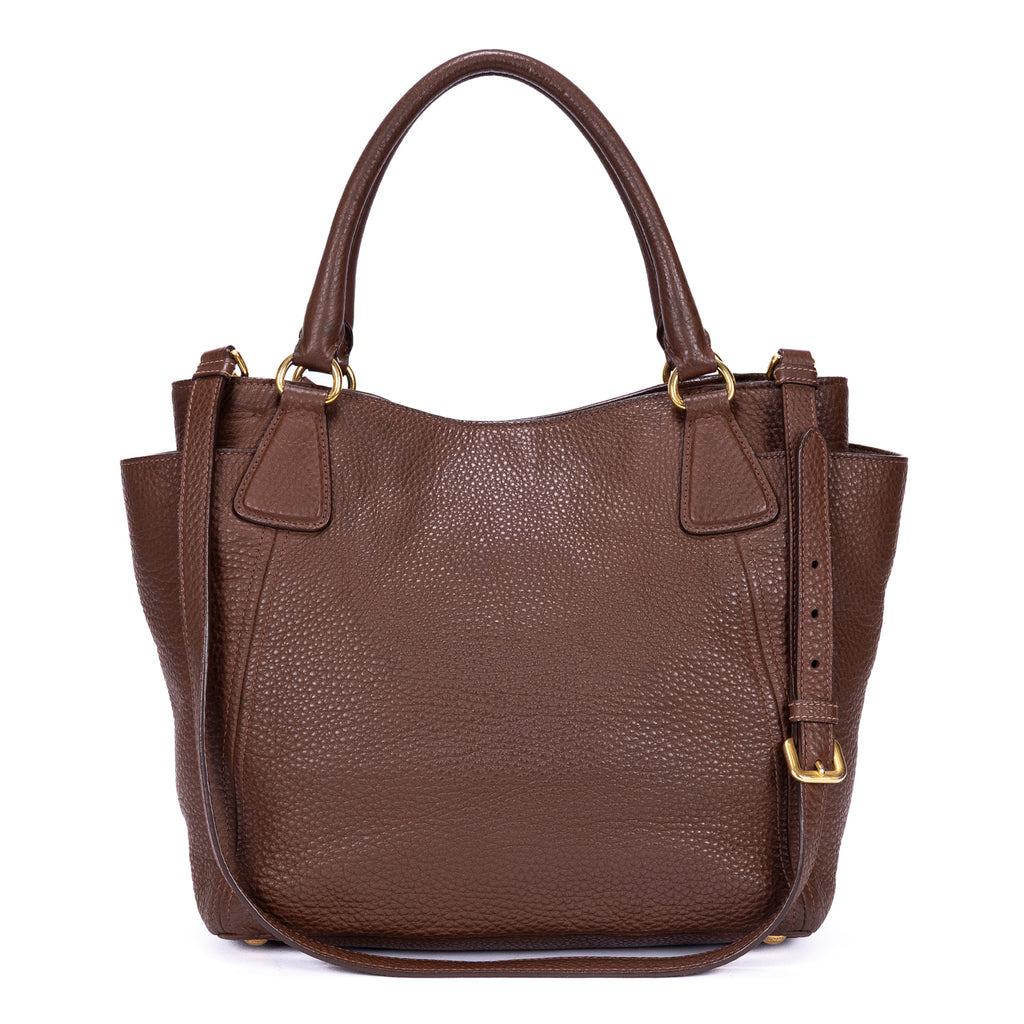 Bolso tote con bolsillos laterales de piel Vitello Daino marrón