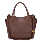 Bolso tote con bolsillos laterales de piel Vitello Daino marrón