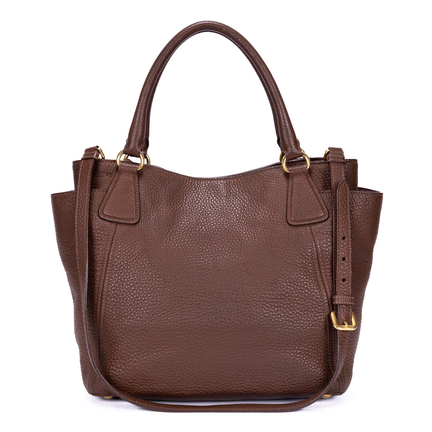 Handbag Side Pockets Tote Brown Vitello Daino Leather