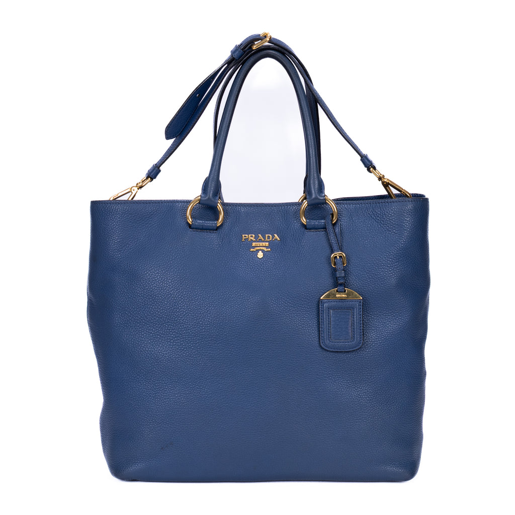 Sac cabas classique en cuir Vitello Daino bleu
