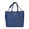 Sac cabas classique en cuir Vitello Daino bleu
