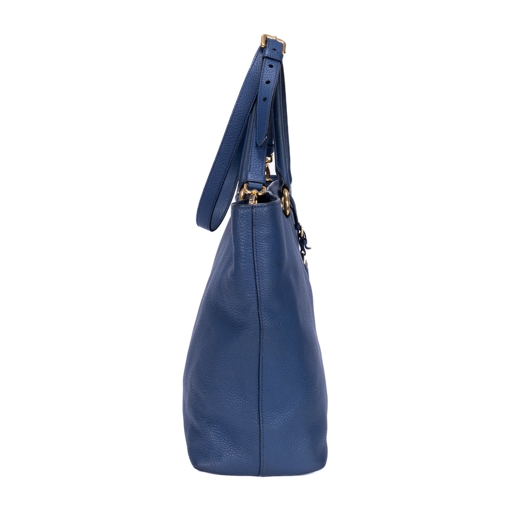 Sac cabas classique en cuir Vitello Daino bleu