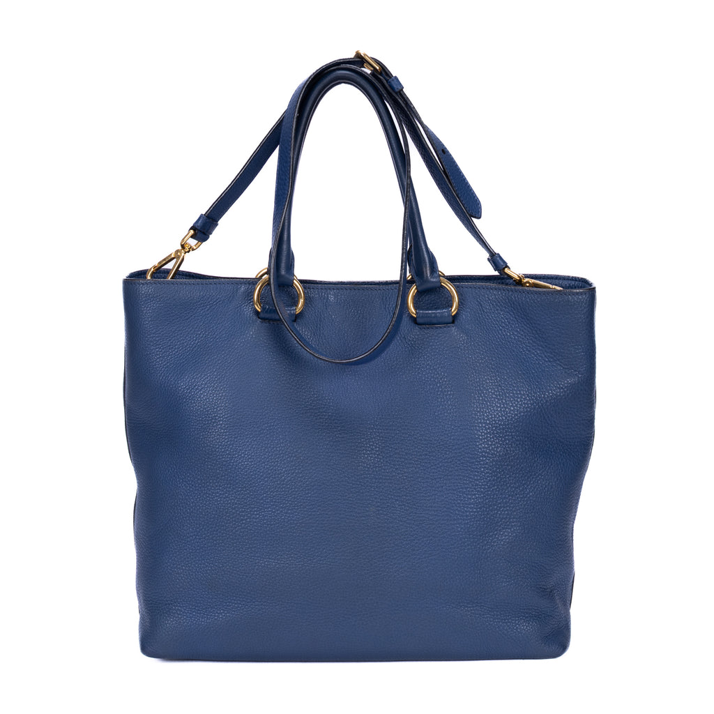 Sac cabas classique en cuir Vitello Daino bleu
