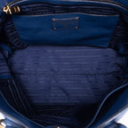 Sac cabas classique en cuir Vitello Daino bleu