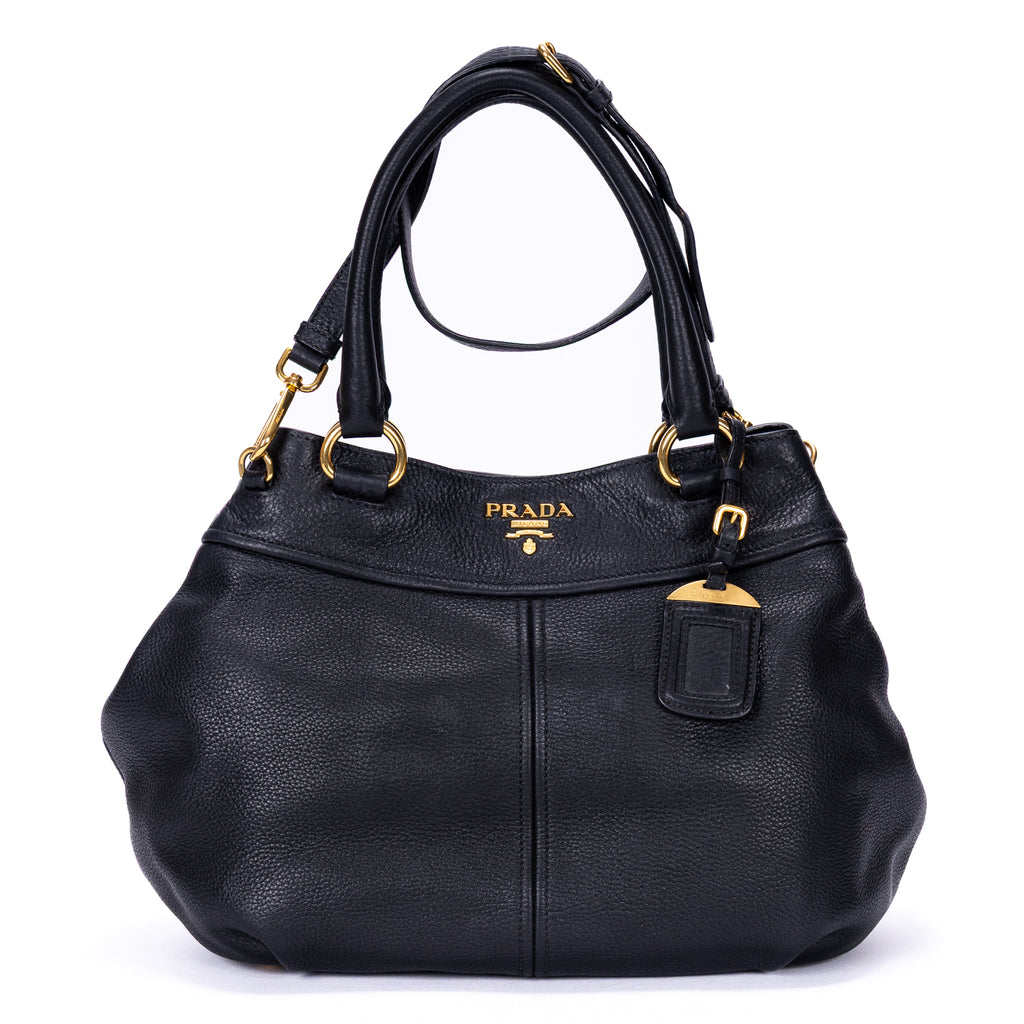 Sac porté épaule cabas convertible en cuir Vitello Daino noir