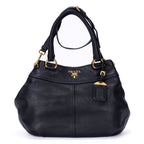 Sac porté épaule cabas convertible en cuir Vitello Daino noir