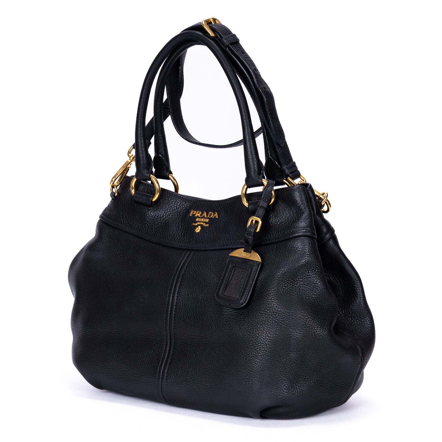 Shoulder Bag Convertible Tote Black Vitello Daino Leather