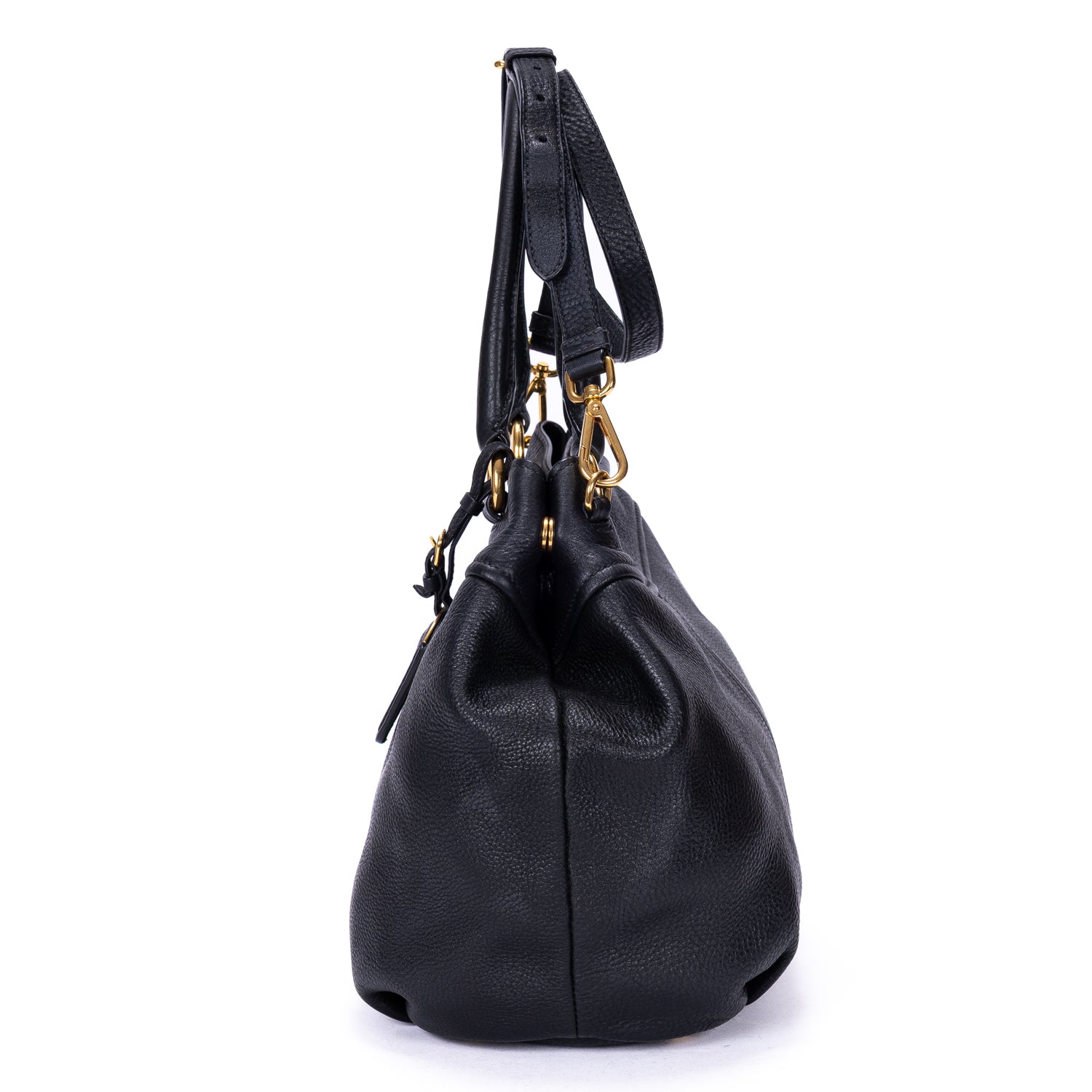Shoulder Bag Convertible Tote Black Vitello Daino Leather