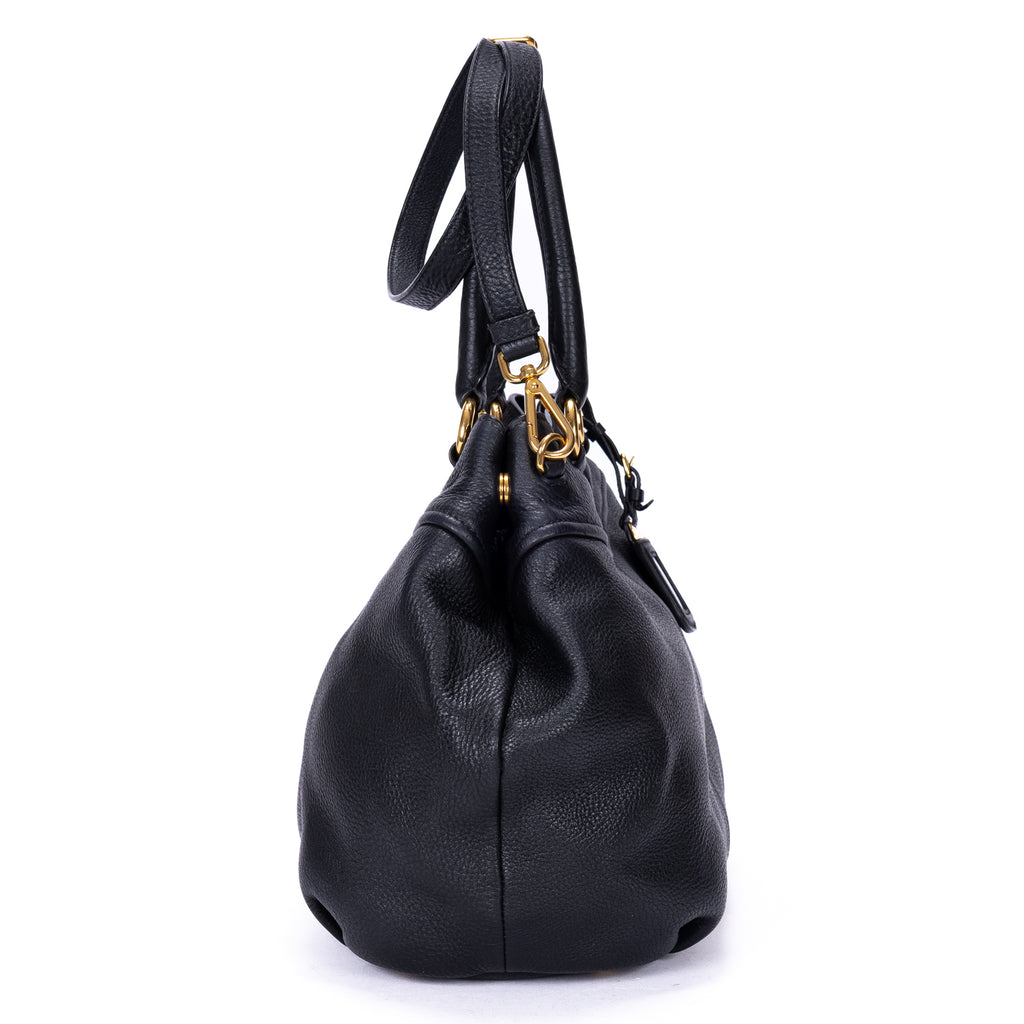 Sac porté épaule cabas convertible en cuir Vitello Daino noir