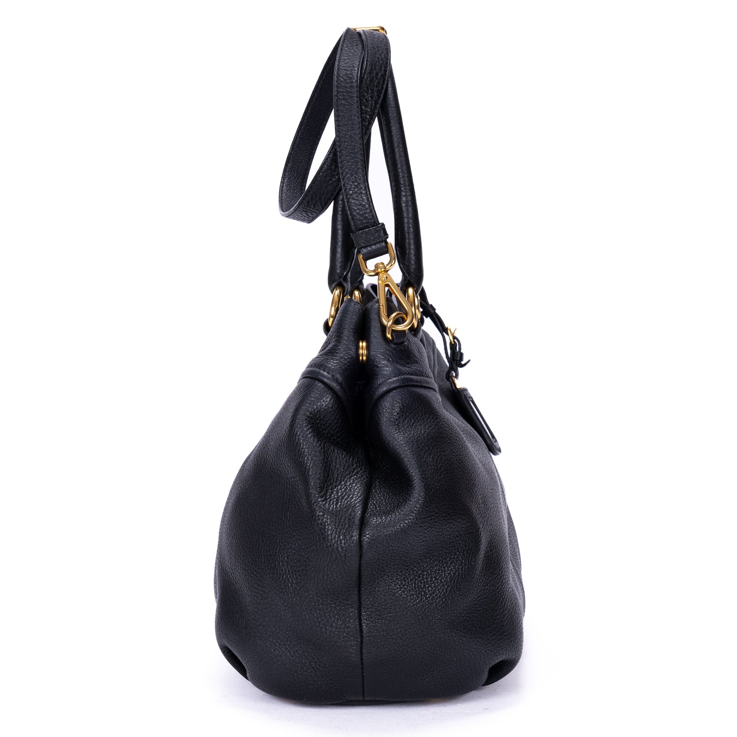 Shoulder Bag Convertible Tote Black Vitello Daino Leather