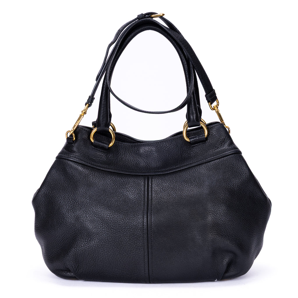Sac porté épaule cabas convertible en cuir Vitello Daino noir