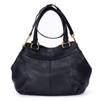 Sac porté épaule cabas convertible en cuir Vitello Daino noir