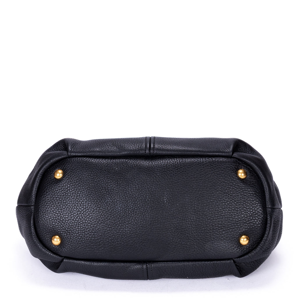Sac porté épaule cabas convertible en cuir Vitello Daino noir