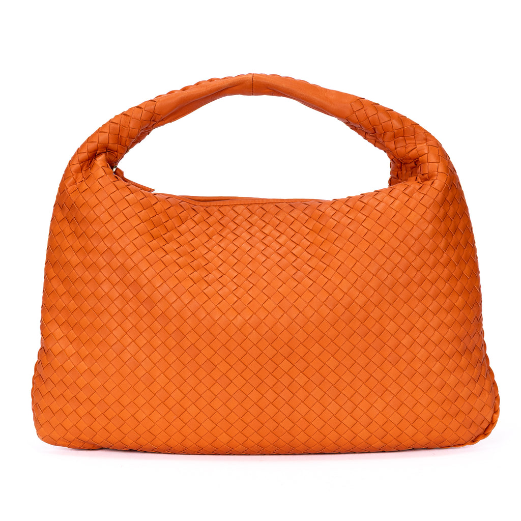 Handbag Large Hobo Bag Large Orange Intrecciato Leather