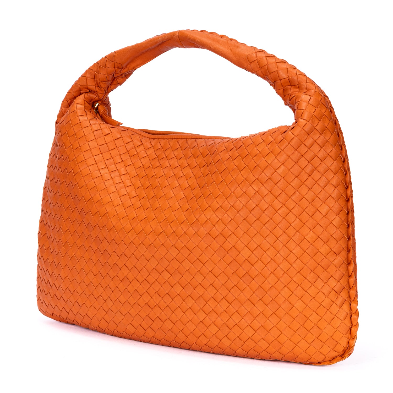 Handbag Large Hobo Bag Large Orange Intrecciato Leather