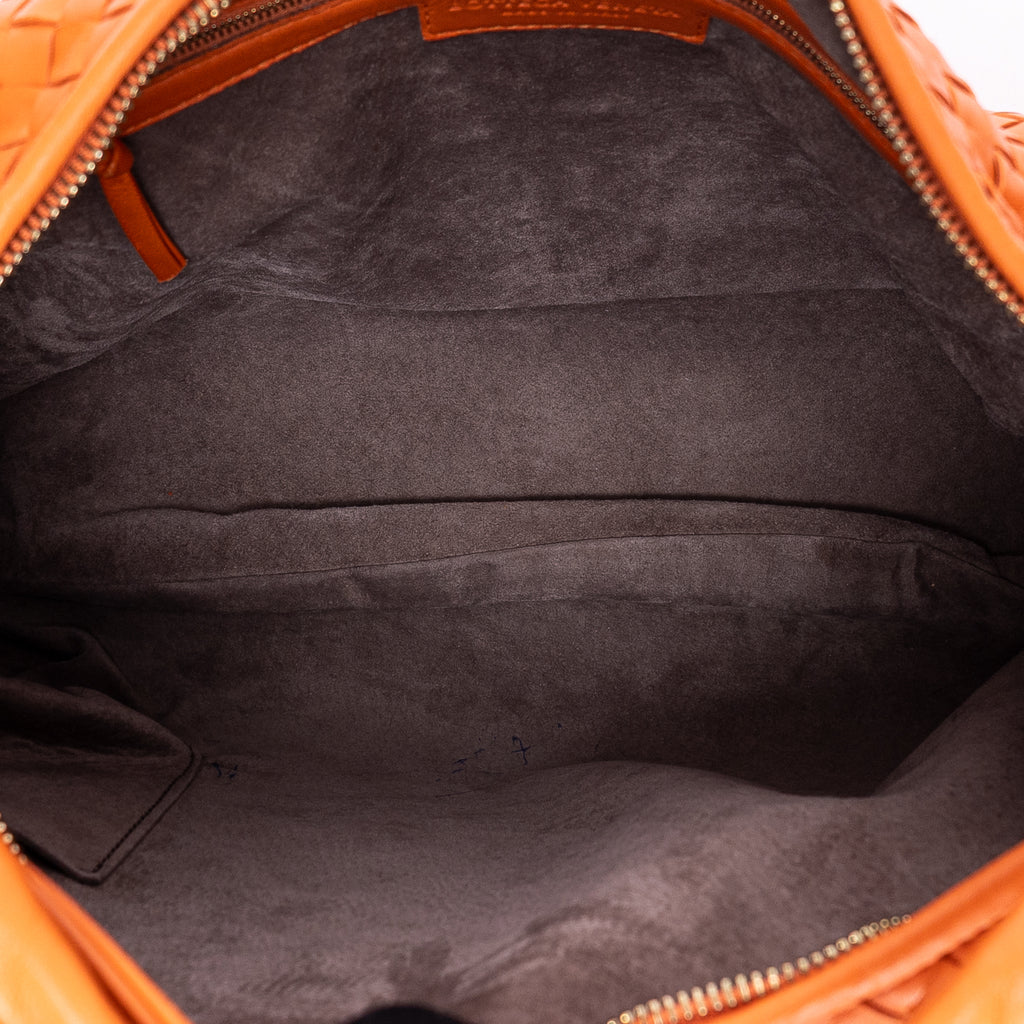 Handbag Large Hobo Bag Large Orange Intrecciato Leather