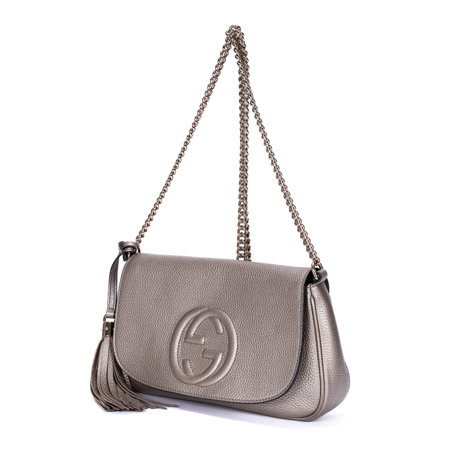 Shoulder Bag Soho Chain Crossbody Silver Pebbled Calfskin Leather