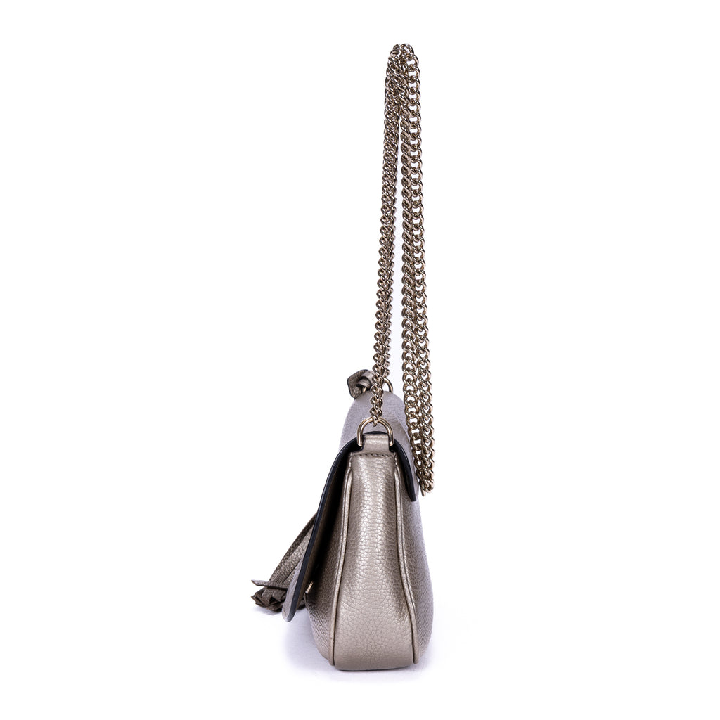 Shoulder Bag Soho Chain Crossbody Silver Pebbled Calfskin Leather