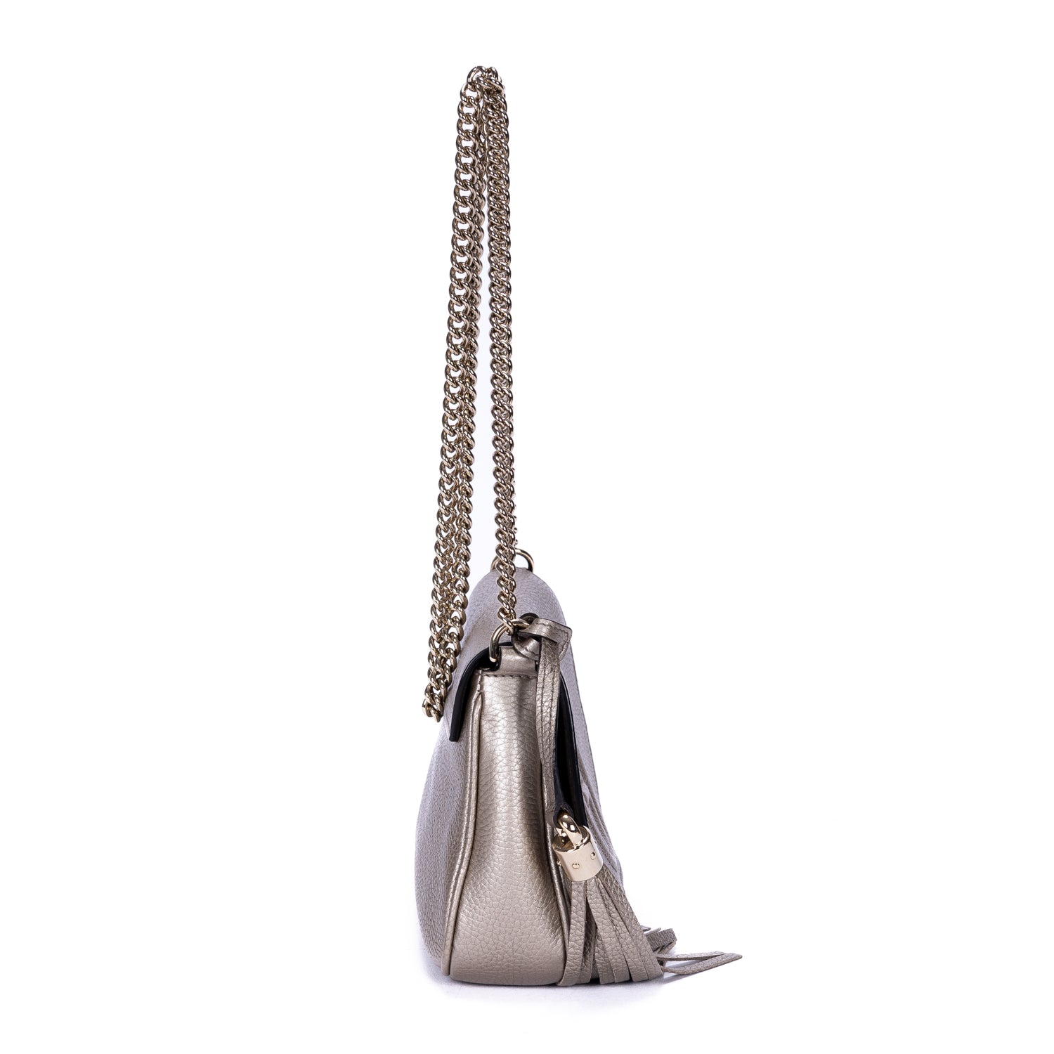 Shoulder Bag Soho Chain Crossbody Silver Pebbled Calfskin Leather