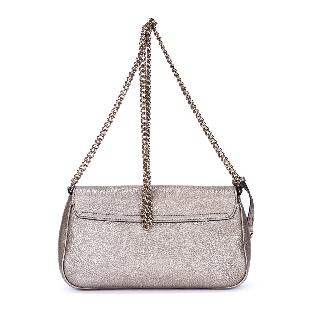 Shoulder Bag Soho Chain Crossbody Silver Pebbled Calfskin Leather
