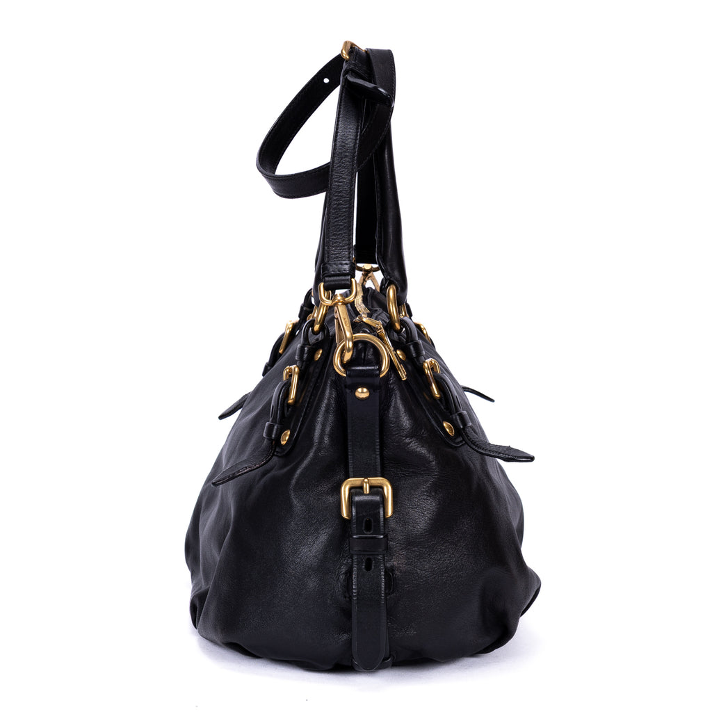 Shoulder Bag Satchel 2-Way Bag Black Calfskin leather