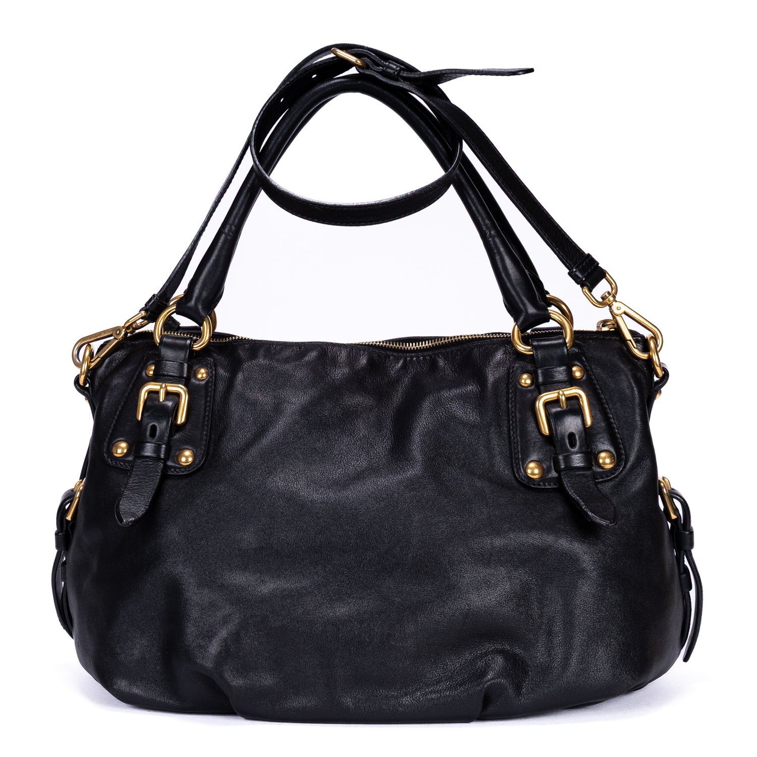 Shoulder Bag Satchel 2-Way Bag Black Calfskin leather