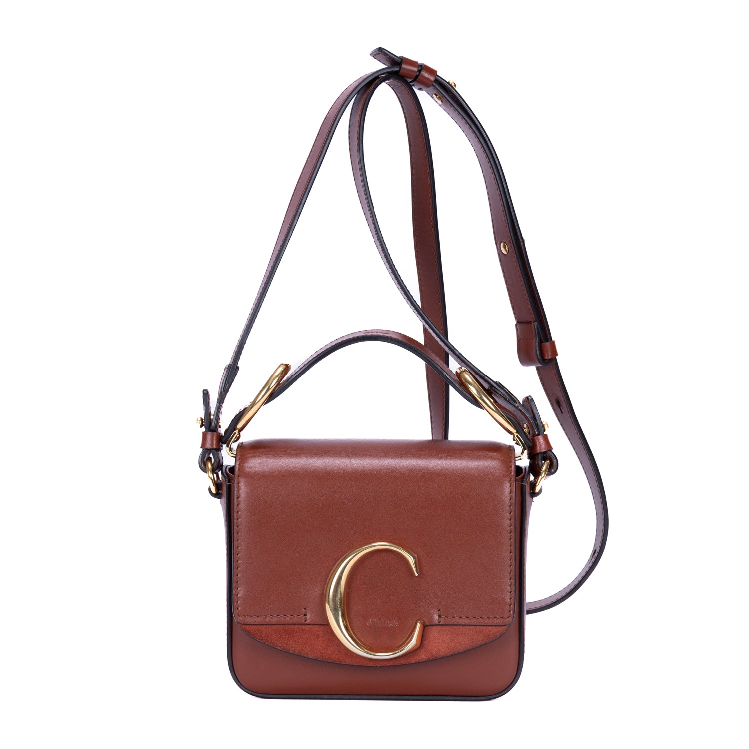 Sac à bandoulière Mini C Crossbody en cuir de veau marron