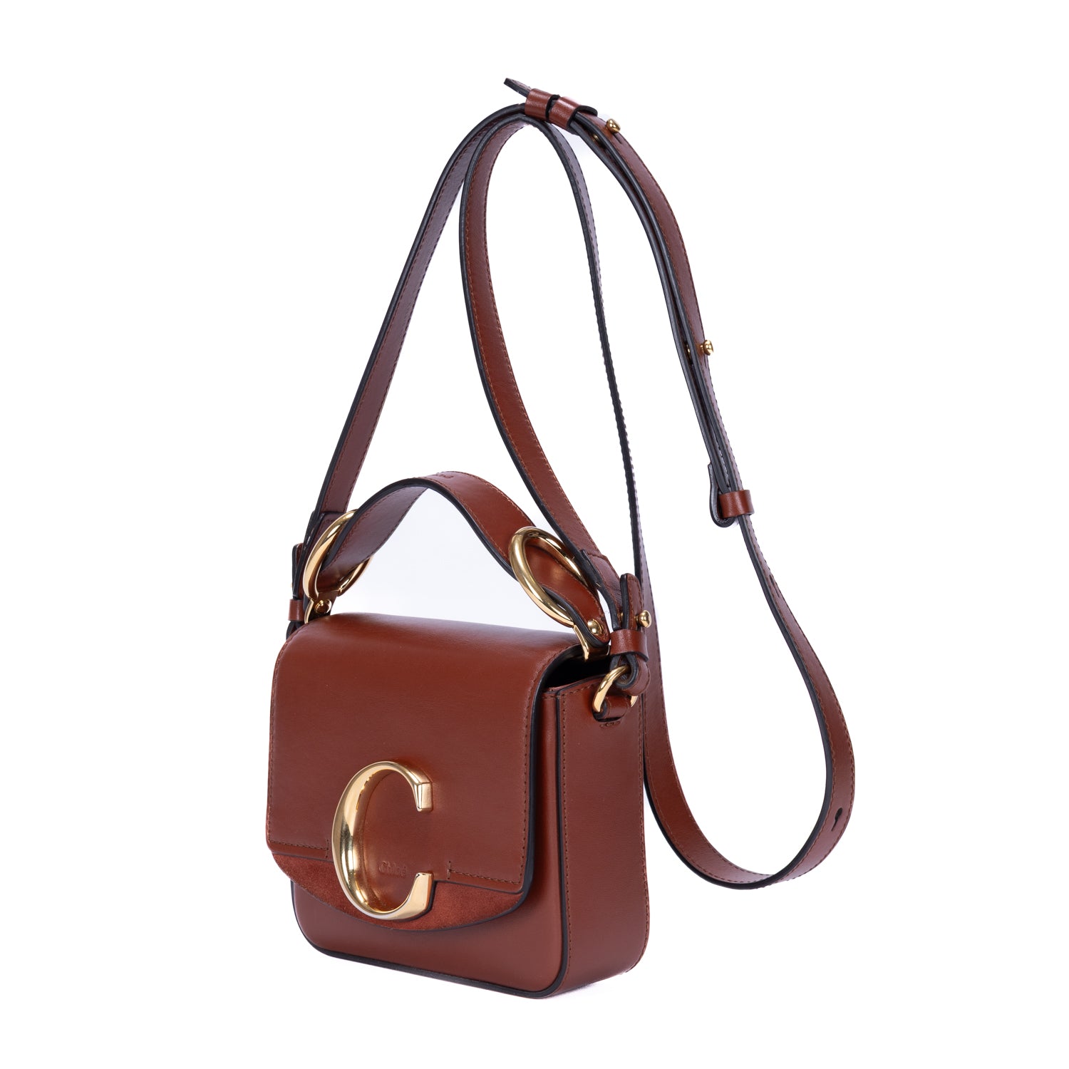 Sac à bandoulière Mini C Crossbody en cuir de veau marron