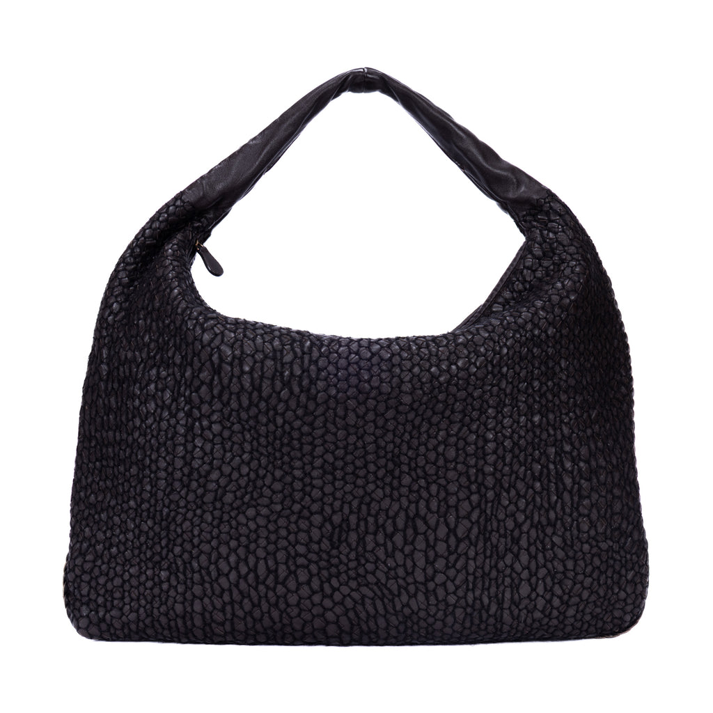 Handbag Large Veneta Hobo Net Large Dark Brown Intrecciato Leather