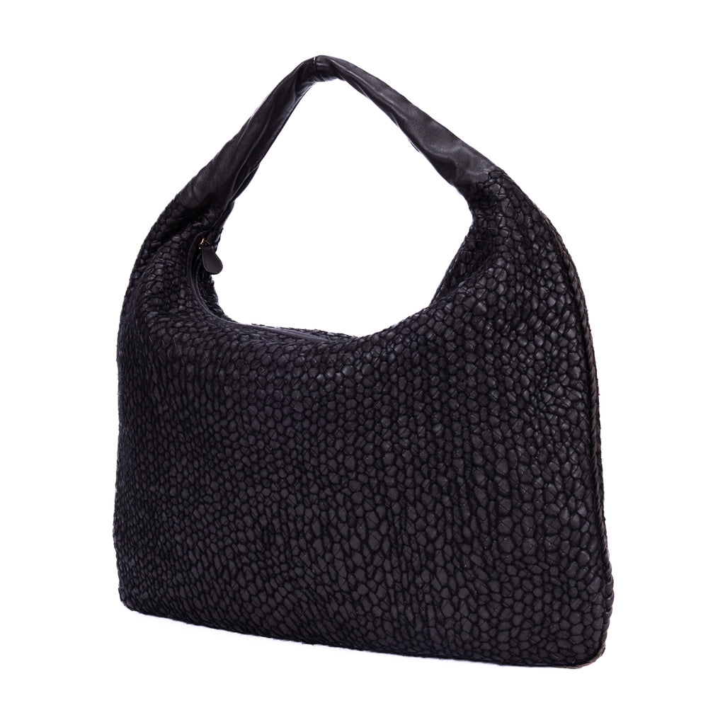 Handbag Large Veneta Hobo Net Large Dark Brown Intrecciato Leather