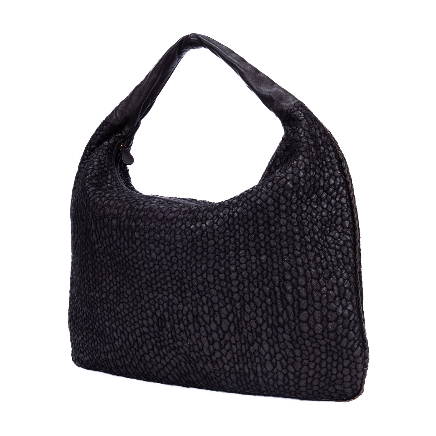 Handbag Large Veneta Hobo Net Large Dark Brown Intrecciato Leather