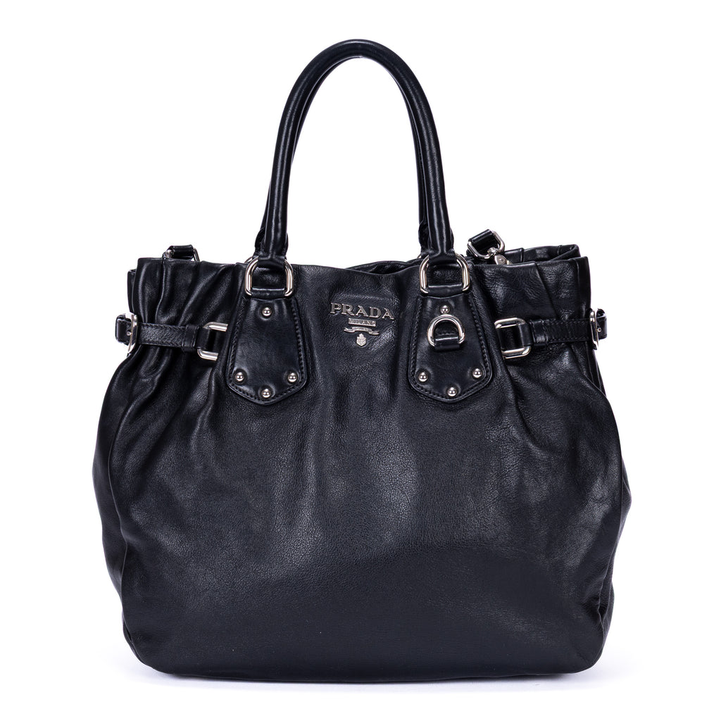 Sac cabas ceinturé en cuir de veau noir