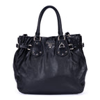 Sac cabas ceinturé en cuir de veau noir