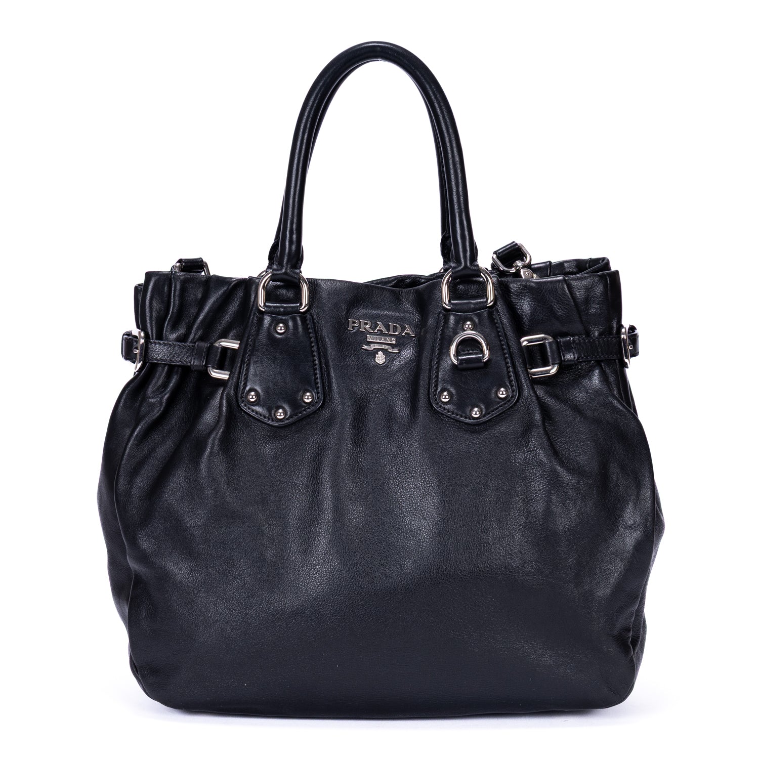 Handbag Belted Tote Black Calfskin Leather