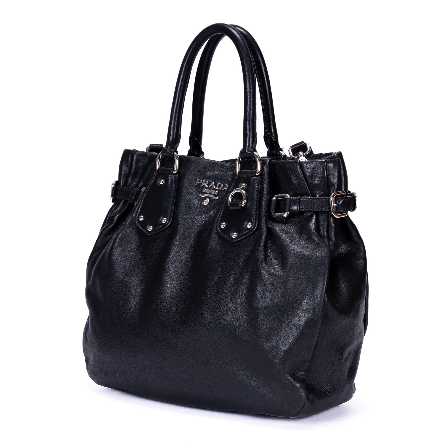 Handbag Belted Tote Black Calfskin Leather