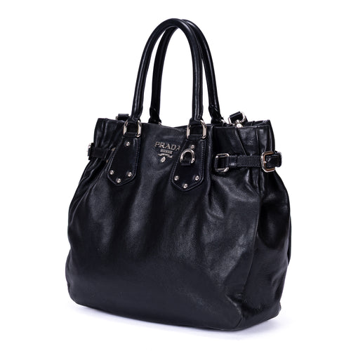 Bolso Tote Con Cinturón Cuero Piel de Becerro Negro
