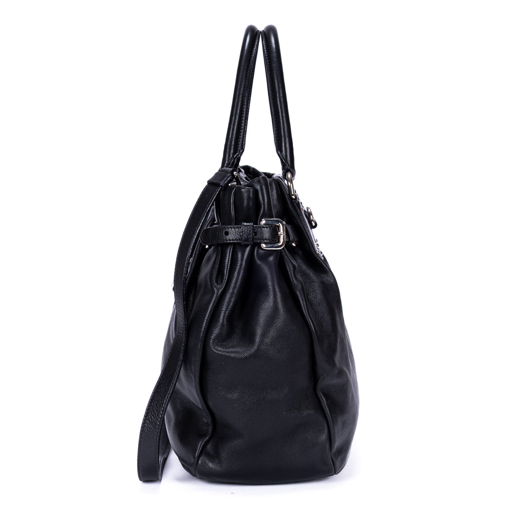Sac cabas ceinturé en cuir de veau noir