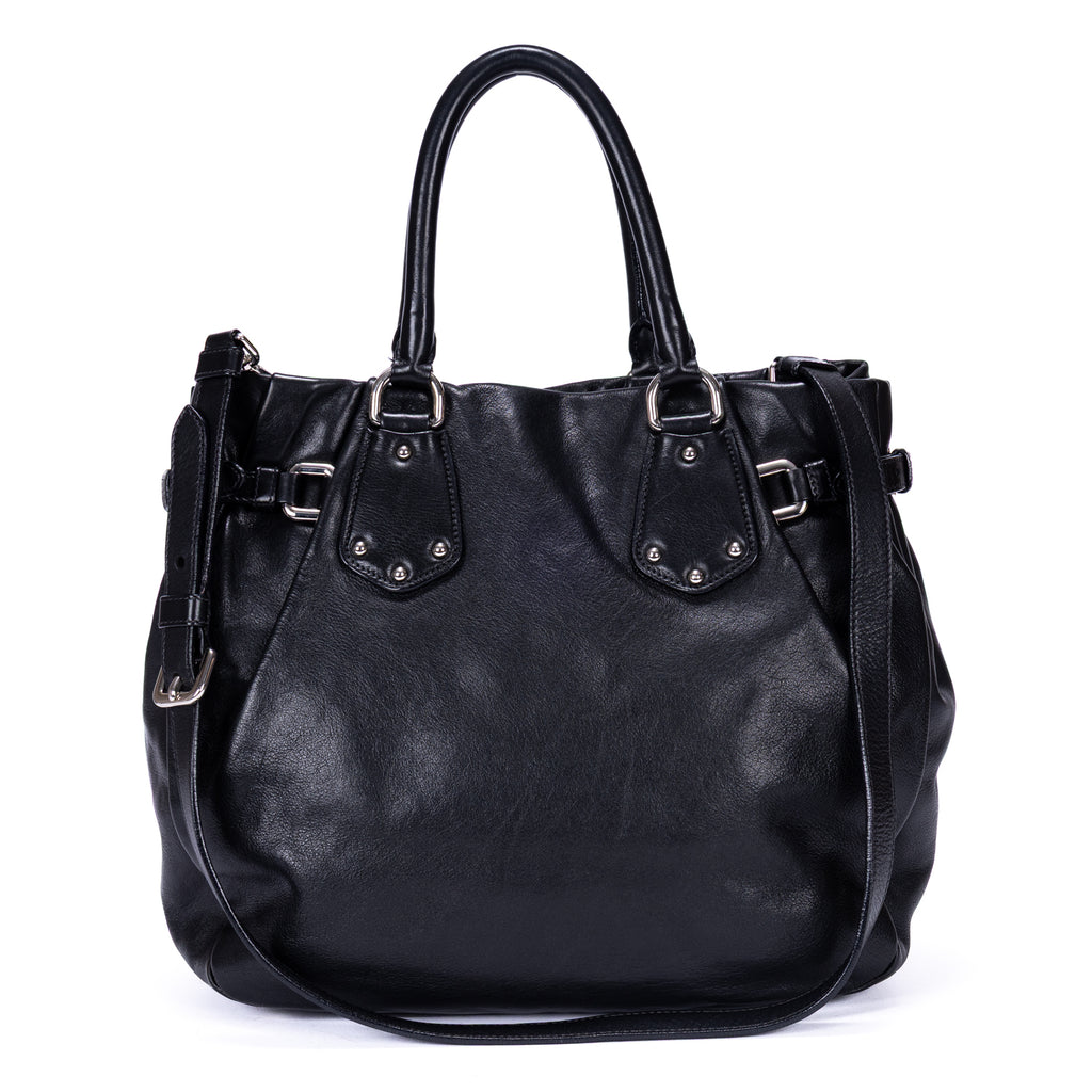 Sac cabas ceinturé en cuir de veau noir