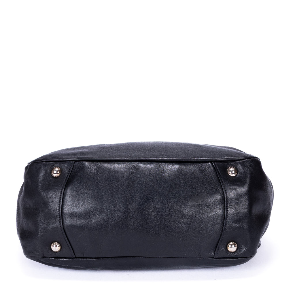 Sac cabas ceinturé en cuir de veau noir