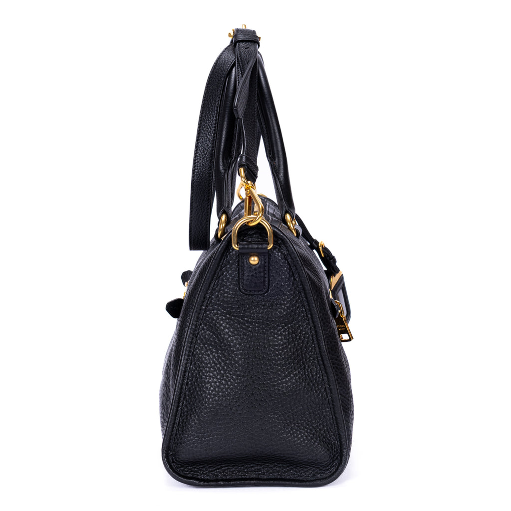 Bolso de mano Motor Tote de cuero Vitello Daino negro