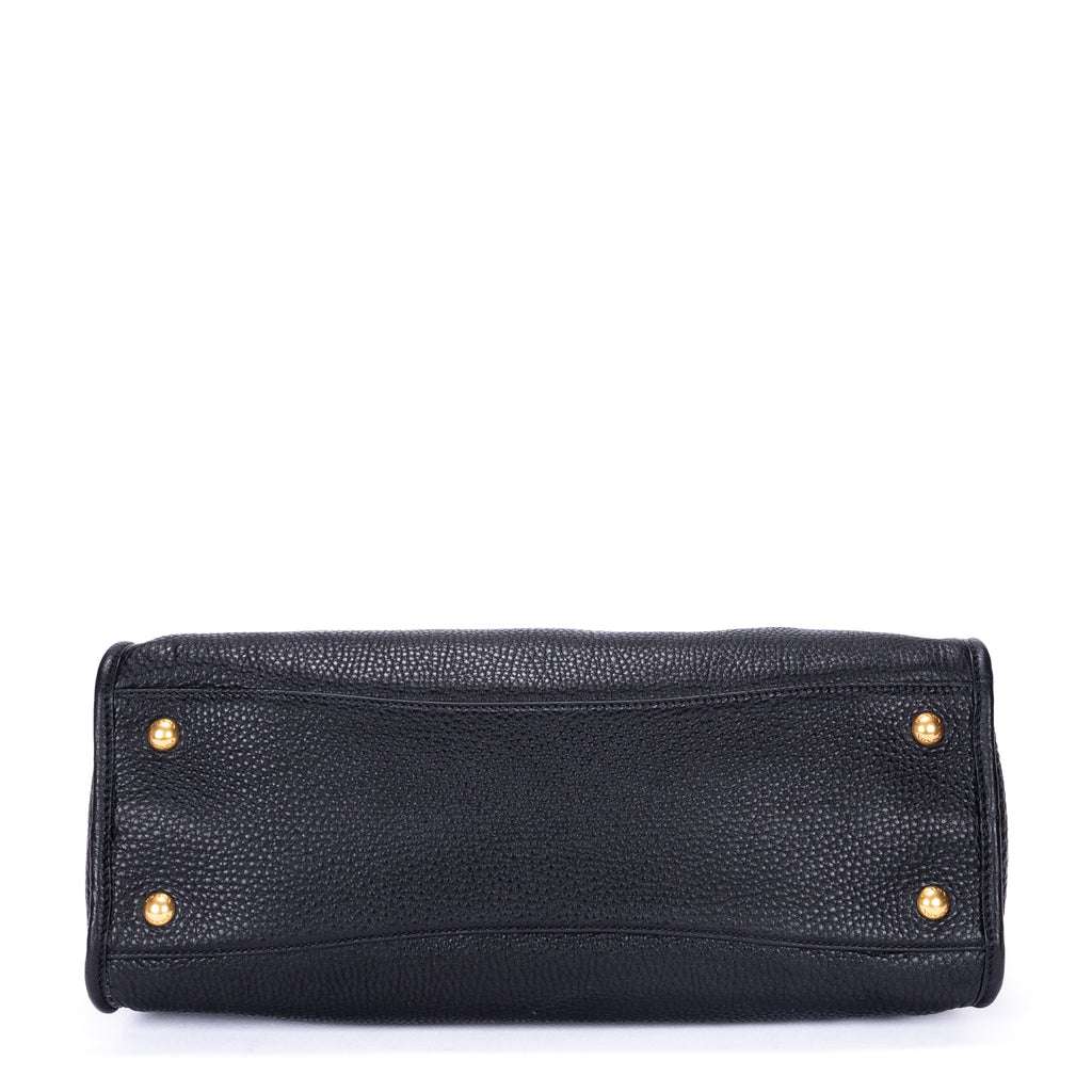Bolso de mano Motor Tote de cuero Vitello Daino negro