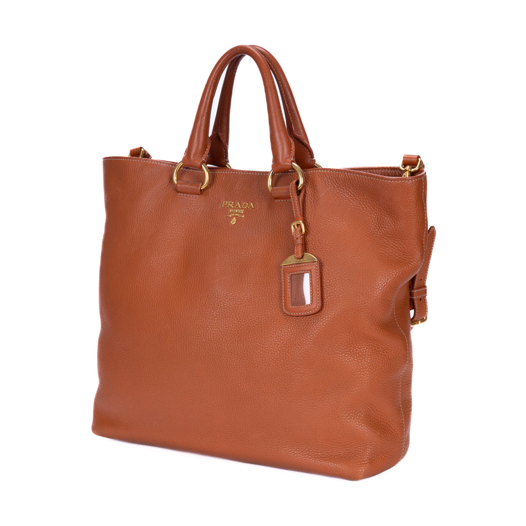 Shoulder Bag Shopping Tote Tan Vitello Daino Leather