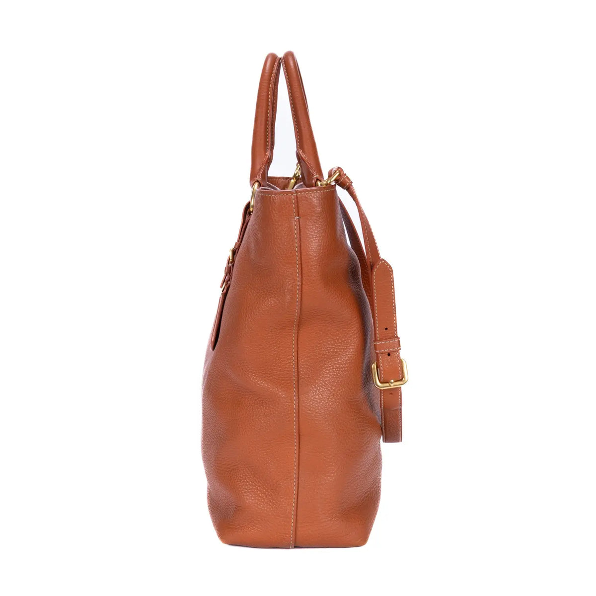 Bolso de hombro Shopping Tote de cuero Vitello Daino color tostado