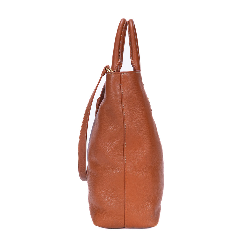 Shoulder Bag Shopping Tote Tan Vitello Daino Leather