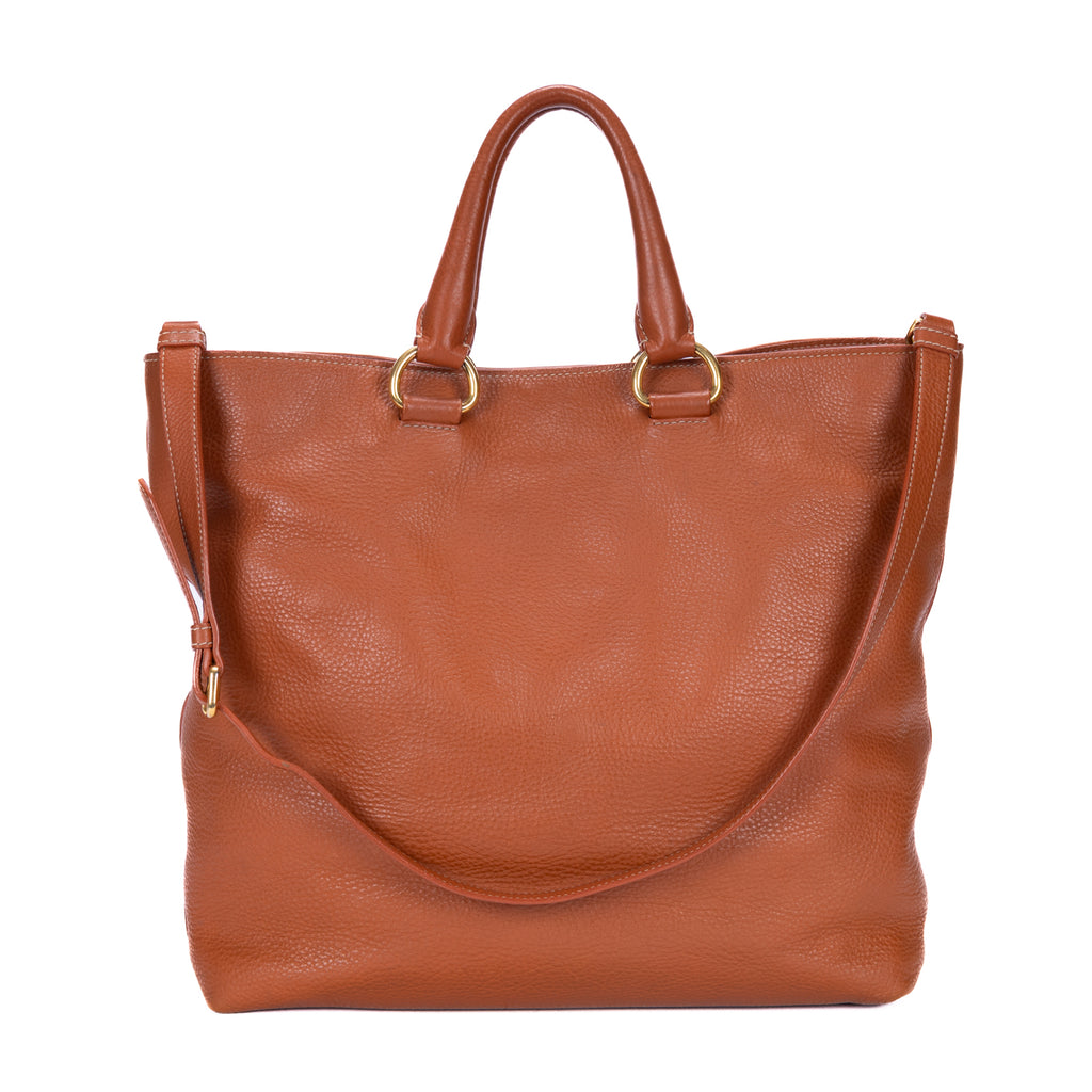 Shoulder Bag Shopping Tote Tan Vitello Daino Leather